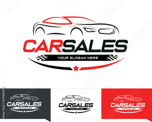 Sport Car Sales Logo Emblem with white Background and variations in Black and Red 