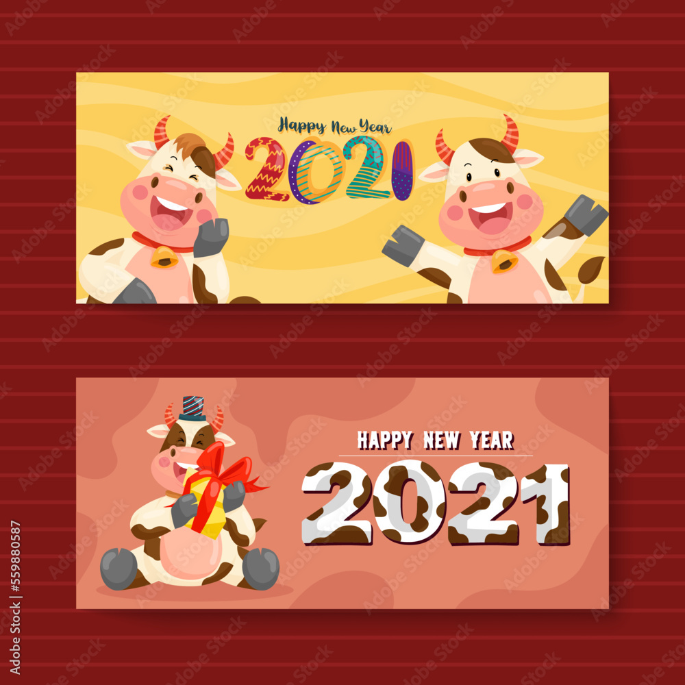 Fototapeta premium Happy new year 2021 with anthurium character smiling Holiday banner, web poster, flyer, stylish brochure, greeting card. Xmas background