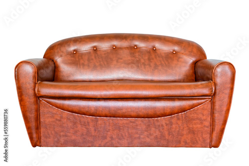 Obraz na płótnie Vintage brown leather couch isolated png with transparency w salonie