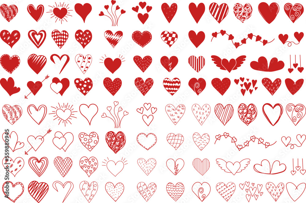 set of red hearts silhouette design vector isolated - obrazy, fototapety, plakaty 