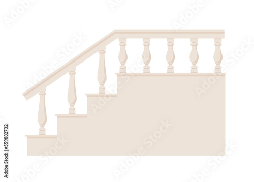 Stone balustrade with balusters for fencing. Palace fence. Balcony handrail with pillars. Decorative railing. Castle architecture element. Flat vector illustration isolated on white background