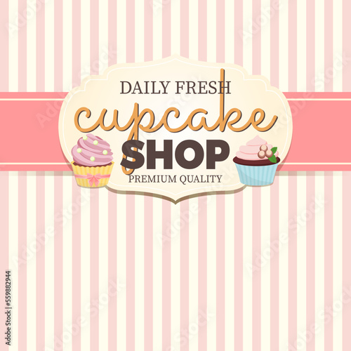 Sweet bakery background with cupcakes. Cute vintage style.