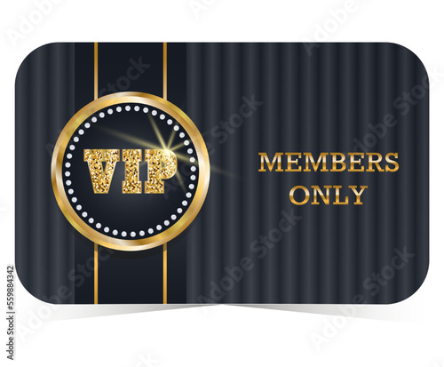 Members only. VIP card design template. Design with diamond round frame on luxury black background.