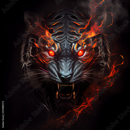 Gothic tiger with flaming eyes ai art