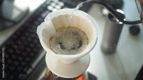 Filtered or pour-over drip brewing is a method that involves pouring water over the roasted and ground coffee beans contained in the filter.