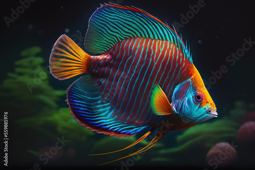 Beautiful rainbow coloured fish in sea, Generative AI