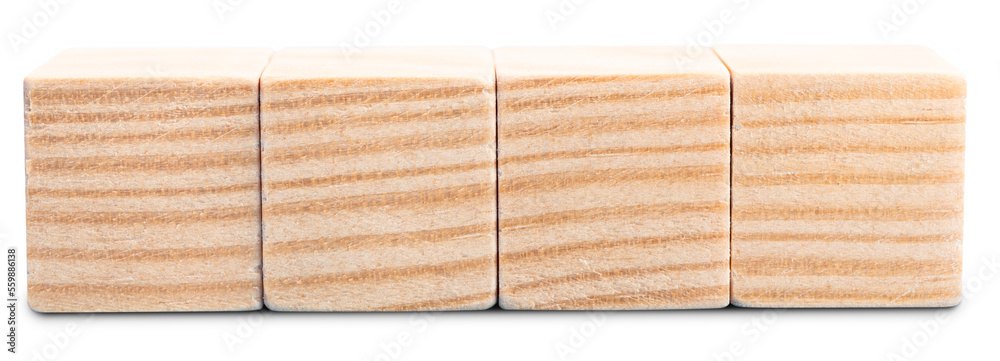 Group of four Blank wooden cube blocks isolated Group of four Blank wooden cube blocks isolated
