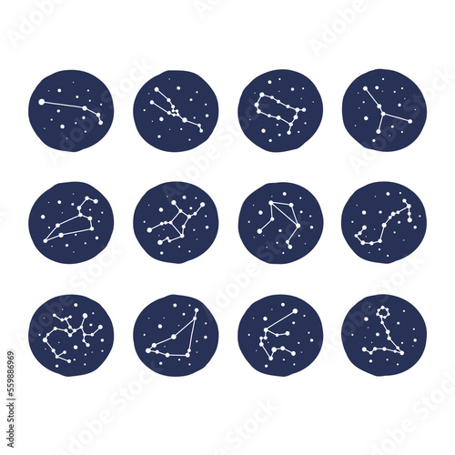 constellation doodle icon, vector color line illustration