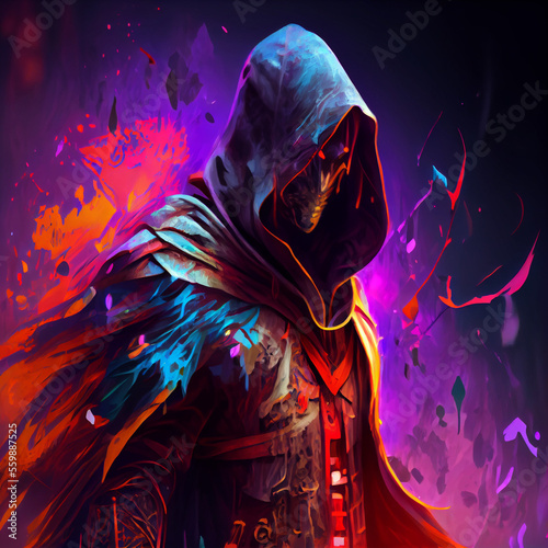 Black knight illustration, knight, purple shade, Generative Ai