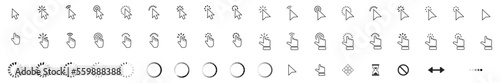 Computer mouse click cursor arrow icons set and loading icons. Cursor icon. Vector illustration. Mouse click cursor icons set. Loading icon. Vinnitsa, Ukraine - January 09, 2023