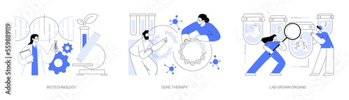 Bioengineering industry abstract concept vector illustrations.