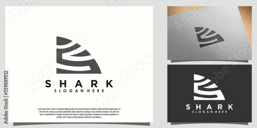 shark fin illustration logo design with mockup creative concept