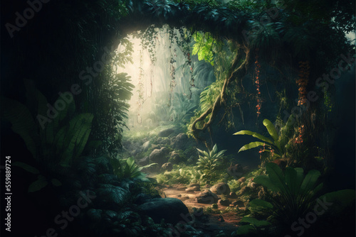 wallpaper of a beautiful and enchanted tropical forest.