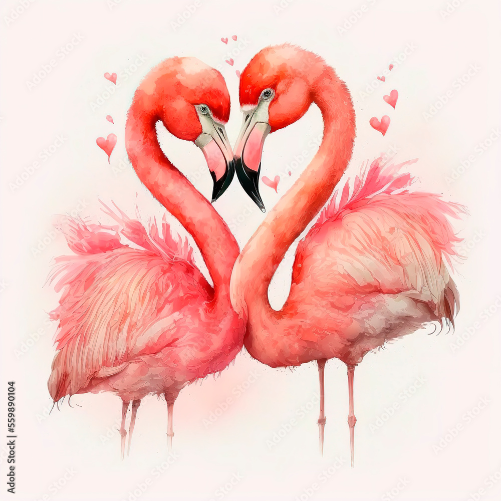 Naklejka premium Valentine's Day, Love in Love, Lovely Flamingos, Love is Pink, Love, 14th of February