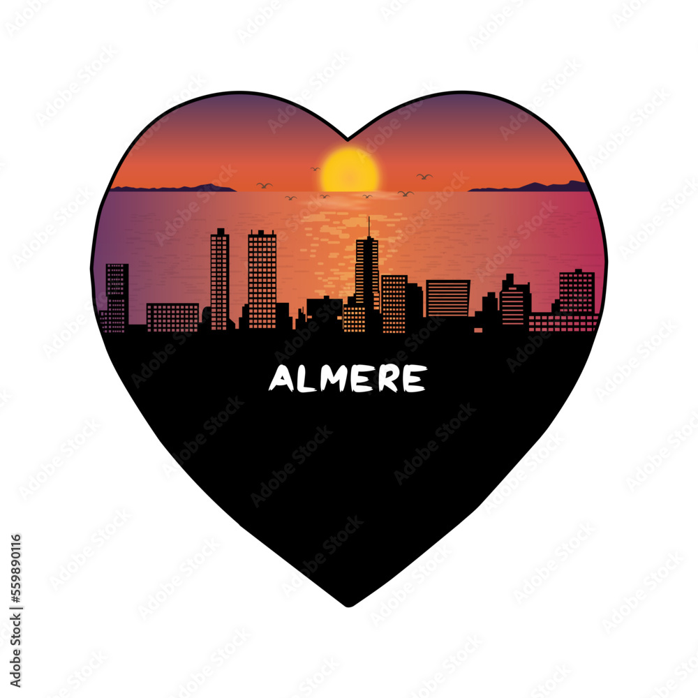 Almere Netherlands Skyline Silhouette Retro Vintage Sunset Almere Lover Travel Souvenir Sticker Vector Illustration SVG EPS