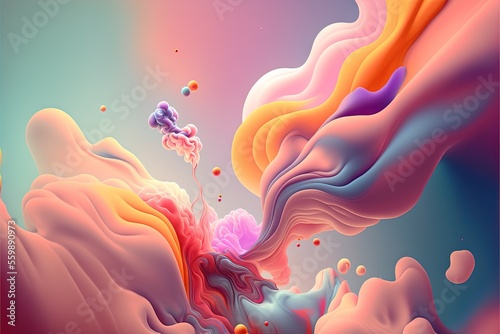 Fotografia a colorful abstract painting with a blue sky in the background and a pink and orange swirl in the middle of the image, with a blue sky in the background and a pink and orange