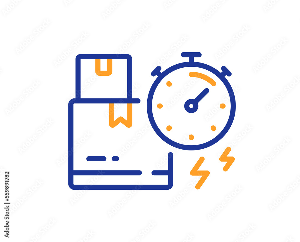 Delivery time line icon. Parcel shipment sign. Express service symbol. Colorful thin line outline concept. Linear style delivery time icon. Editable stroke. Vector Delivery time line icon. Parcel shipment sign. Express service symbol. Colorful thin line outline concept. Linear style delivery time icon. Editable stroke. Vector