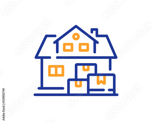 Home moving line icon. Package delivery sign. House storage symbol. Colorful thin line outline concept. Linear style home moving icon. Editable stroke. Vector