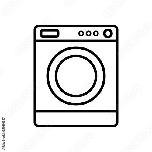 Vector design of washing machine linear icon on white.
