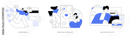 Addictive habits abstract concept vector illustrations.