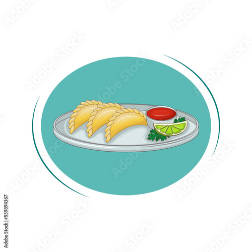 Mexican Pies - Empanados. Dish of Argentine and Mexican cuisine. Layer patties with filling and sauce. Vector illustration. Cartoon.
