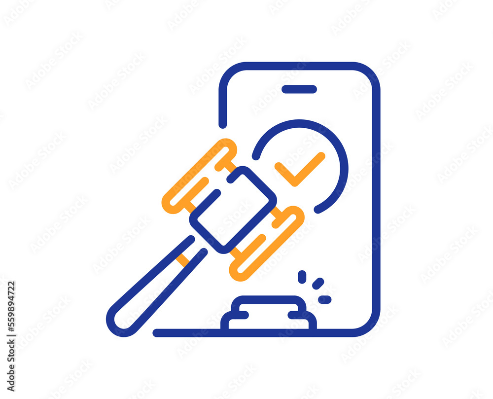 Auction line icon. Bid offer sign. Act hammer deal symbol. Colorful thin line outline concept. Linear style auction icon. Editable stroke. Vector Auction line icon. Bid offer sign. Act hammer deal symbol. Colorful thin line outline concept. Linear style auction icon. Editable stroke. Vector