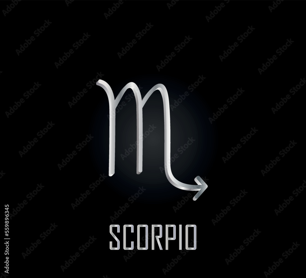 Fototapeta premium 3d silver symbol of zodiac sign scorpio on dark background
