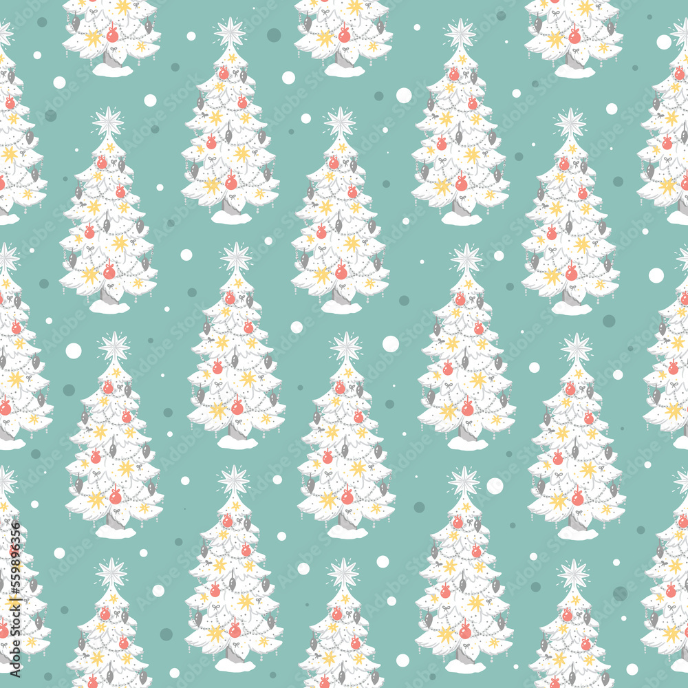 Decorative Christmas trees. Seamless vector pattern with digital hand drawn illustrations
