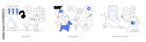 Animal services abstract concept vector illustrations.