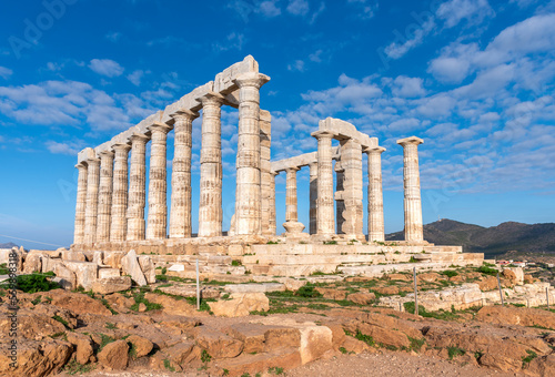 The ancient Temple of Poseidon at Sounion, Attica, Greece
