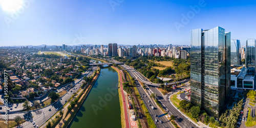 Aerial View of Marginal pinheiros, W.Torre complex and Parque do Povo