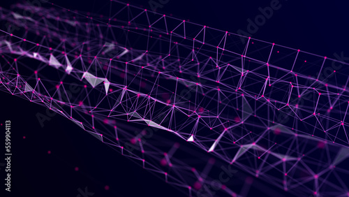 Digital style structure with lines. The futuristic polygon abstract network connection or DNA effect. Big data visualization. 3D rendering.