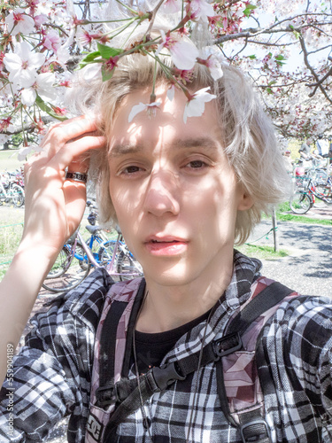 Selfie with cherry flowers