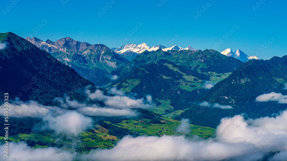 Switzerland 2022, Beautiful view of the Alps from Rigi Kulm.