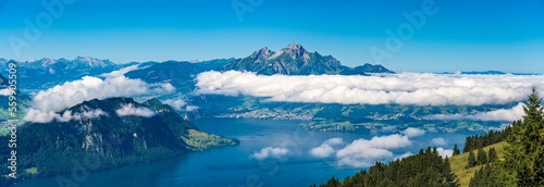 Switzerland 2022, Beautiful view of the Alps. Pilatus and Burgenstock.