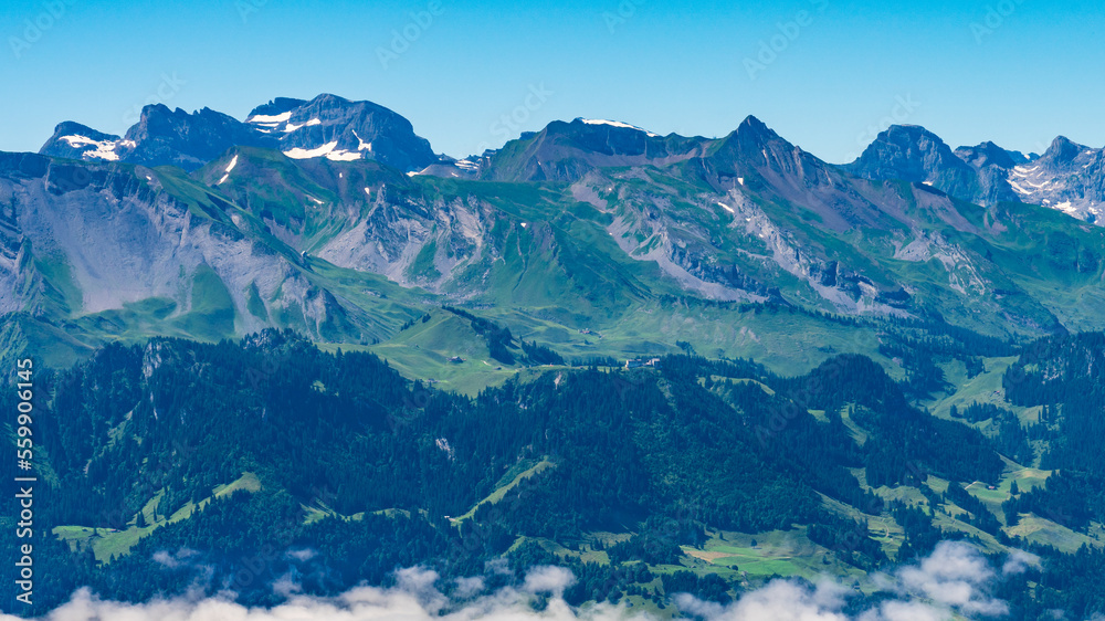 Switzerland 2022, Beautiful view of the Alps from Rigi Kulm. Klewenalp.