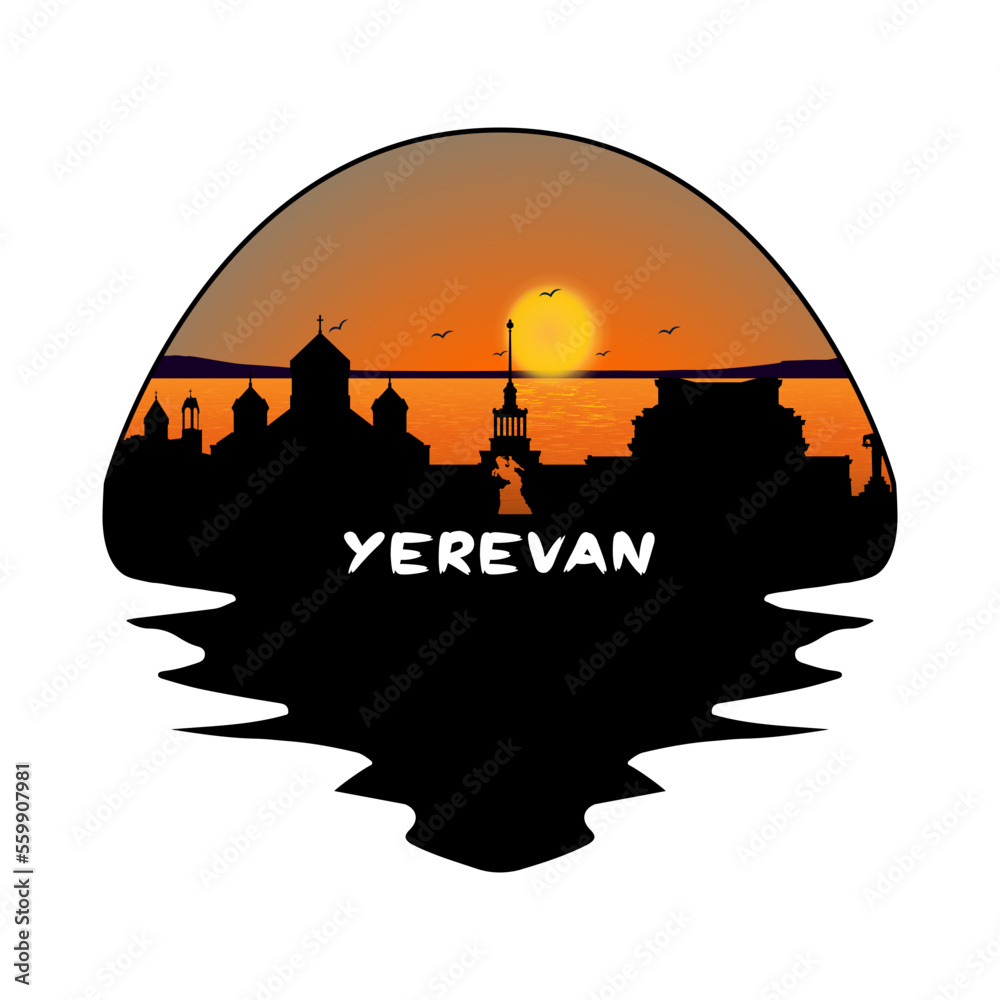 Yerevan Armenia Skyline Silhouette Retro Vintage Sunset Yerevan Lover Travel Souvenir Sticker Vector Illustration SVG EPS