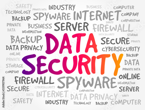 Data Security - process of protecting corporate data and preventing data loss through unauthorized access, word cloud concept background