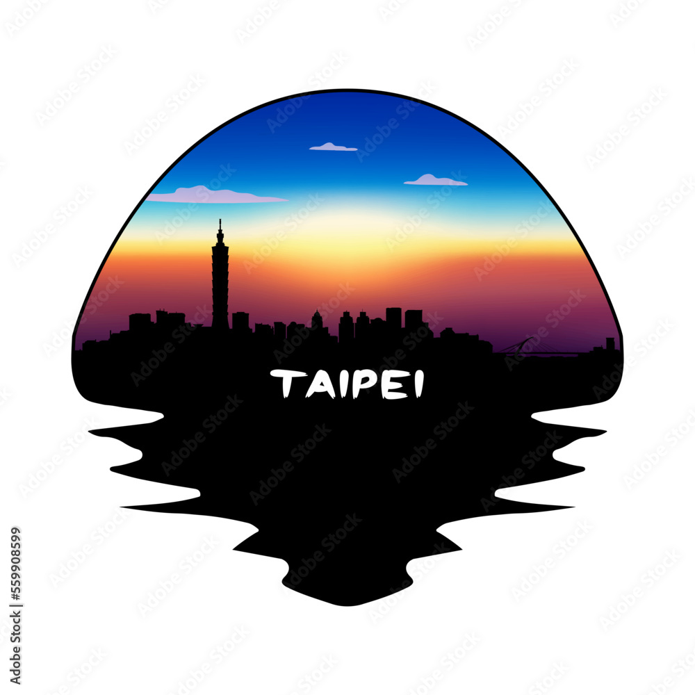 Taipei Taiwan Skyline Silhouette Retro Vintage Sunset Taipei Lover Travel Souvenir Sticker Vector Illustration SVG EPS