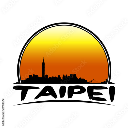 Taipei Taiwan Skyline Silhouette Retro Vintage Sunset Taipei Lover Travel Souvenir Sticker Vector Illustration SVG EPS