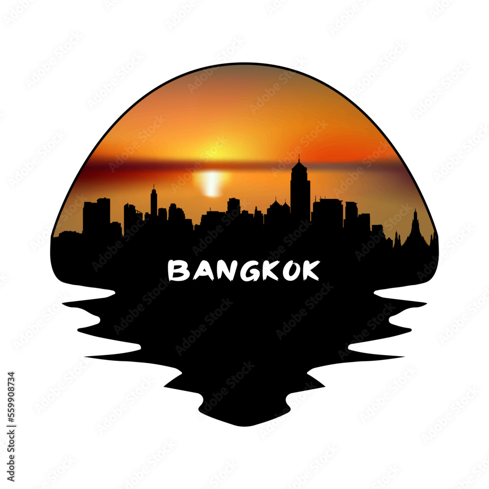 Bangkok Thailand Skyline Silhouette Retro Vintage Sunset Bangkok Lover Travel Souvenir Sticker Vector Illustration SVG EPS