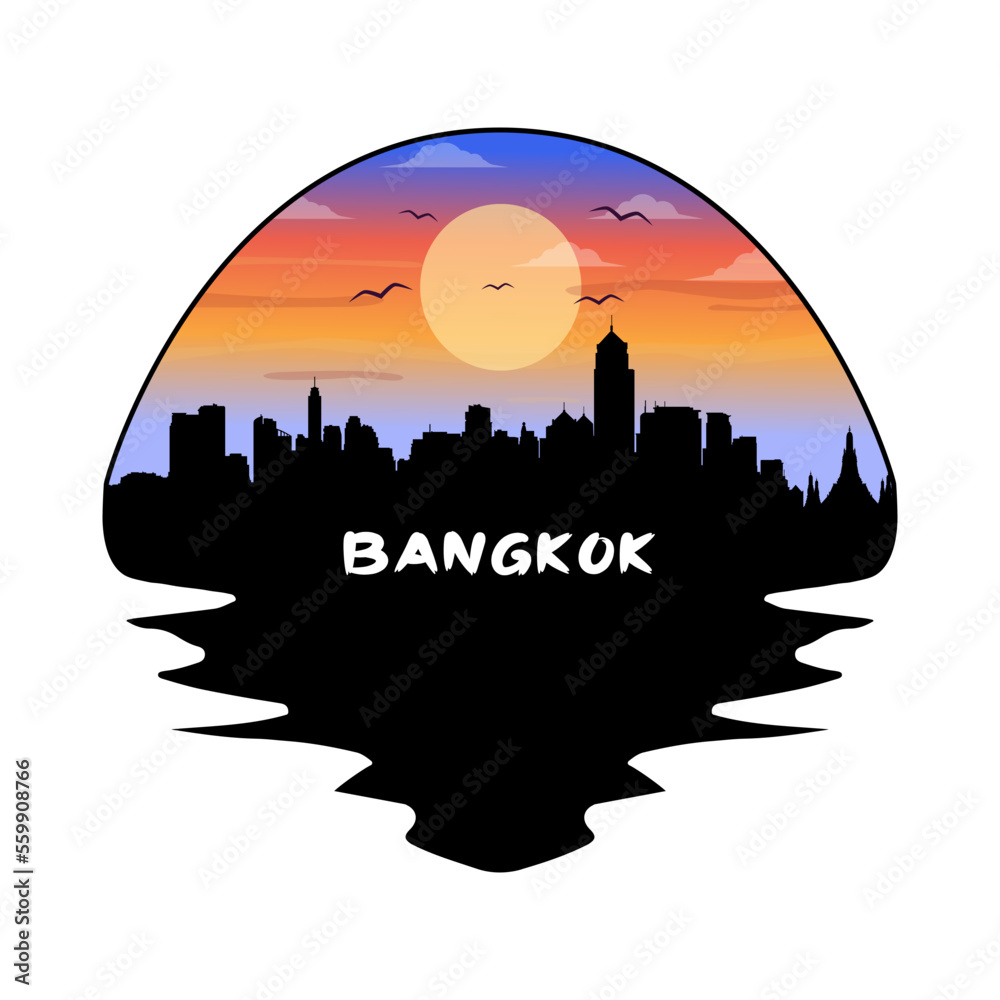 Bangkok Thailand Skyline Silhouette Retro Vintage Sunset Bangkok Lover Travel Souvenir Sticker Vector Illustration SVG EPS