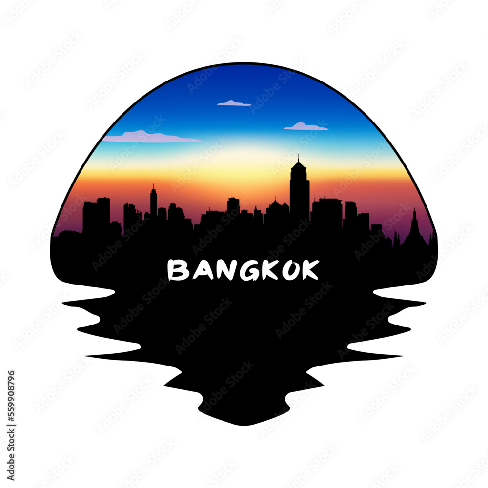 Bangkok Thailand Skyline Silhouette Retro Vintage Sunset Bangkok Lover Travel Souvenir Sticker Vector Illustration SVG EPS