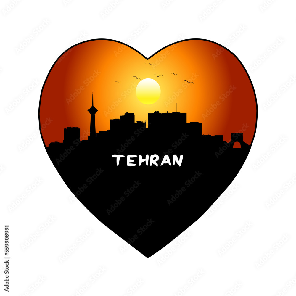 Tehran Iran Skyline Silhouette Retro Vintage Sunset Tehran Lover Travel Souvenir Sticker Vector Illustration SVG EPS