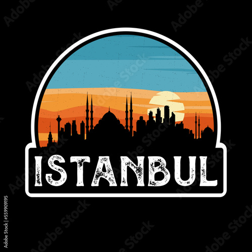 Istanbul Turkey Skyline Silhouette Retro Vintage Sunset Istanbul Lover Travel Souvenir Sticker Vector Illustration SVG EPS