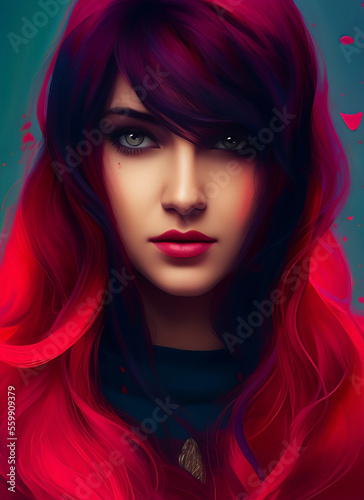 Artistic portrait of a beautiful woman with red hair. Generative AI
