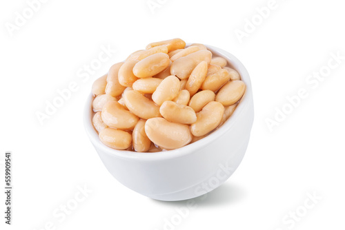 Fresh canned white beans in a bowl on a white isolated background photo