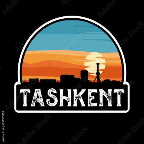 Tashkent Uzbekistan Skyline Silhouette Retro Vintage Sunset Tashkent Lover Travel Souvenir Sticker Vector Illustration SVG EPS