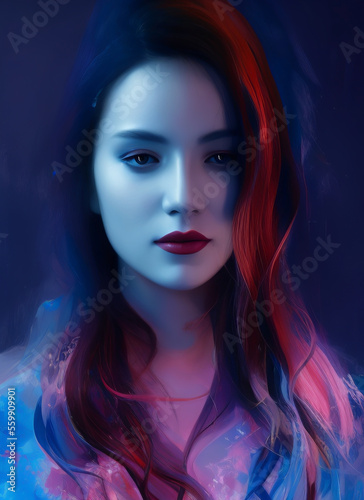 Portrait of a beautiful woman  Digital painting of a beautiful girl. Digital illustration of a female face. Generative AI
