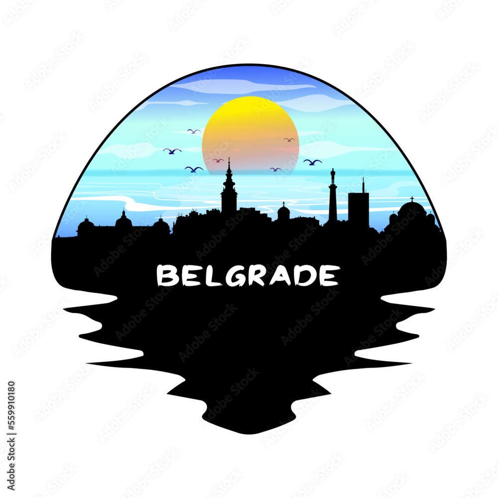 Belgrade Serbia Skyline Silhouette Retro Vintage Sunset Belgrade Lover Travel Souvenir Sticker Vector Illustration SVG EPS